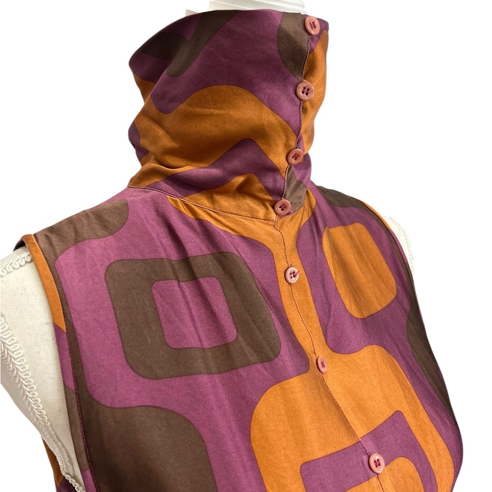 D. Terrell Silk Blend Twinset Cardigan Set Small Retro Mod 70s Geometric Top - Picture 4 of 16